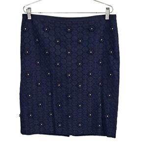 Talbots Navy Blue flower lace beaded pencil skirt size 10